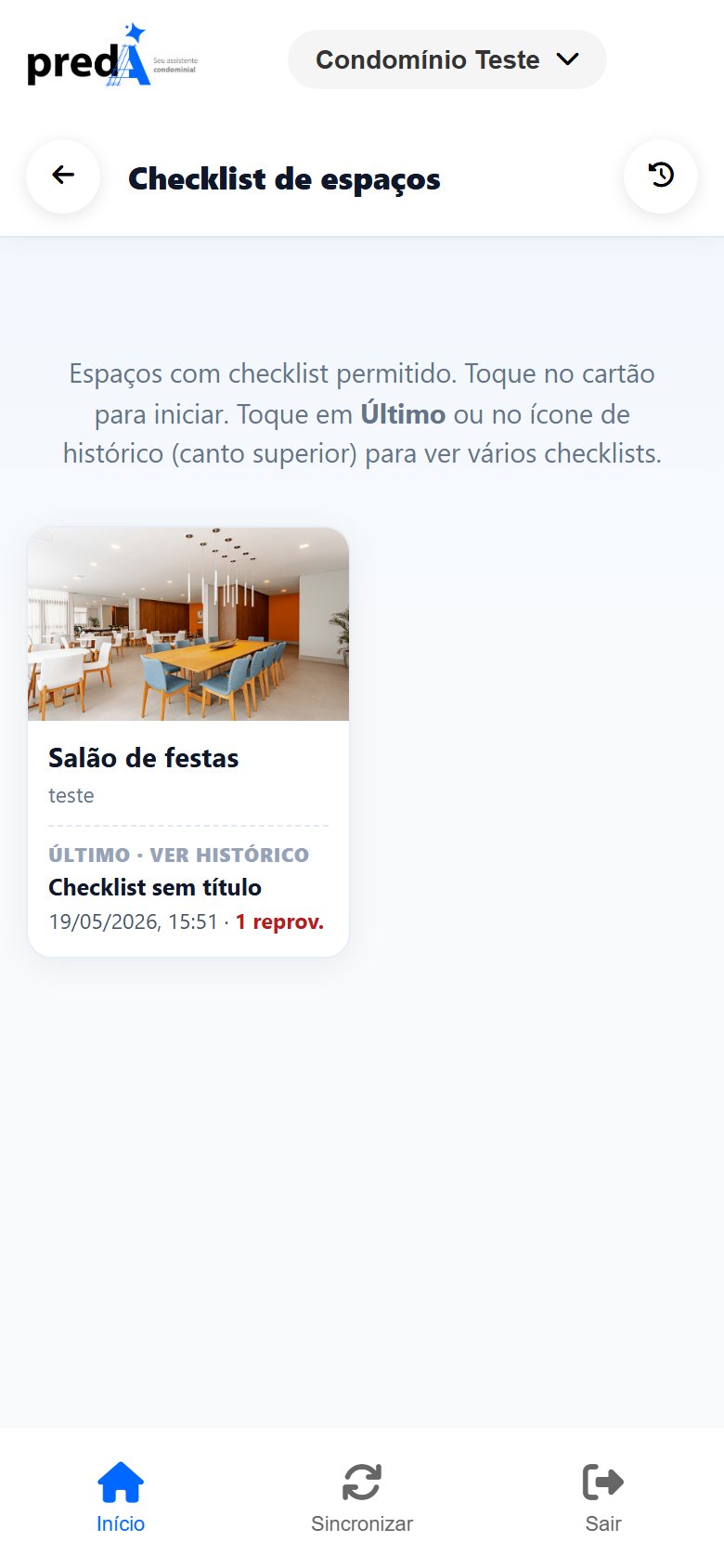 Checklist no aplicativo.