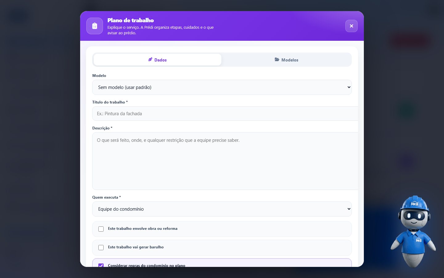 Chat da Prédi com plano de trabalho gerado.