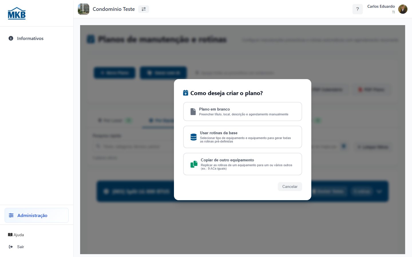 Como deseja criar o plano.