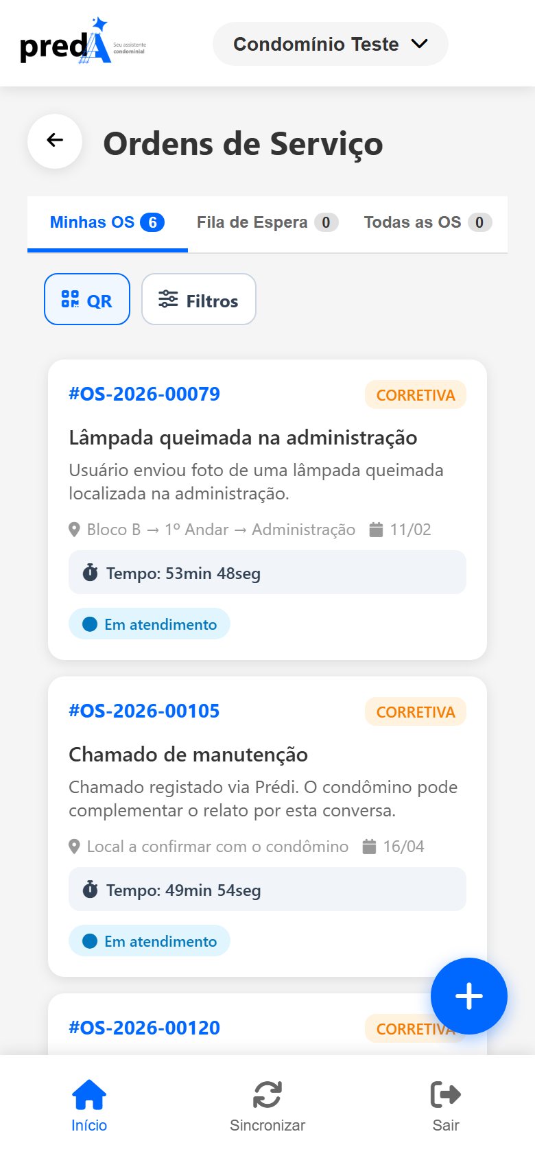 Lista de OS no aplicativo.