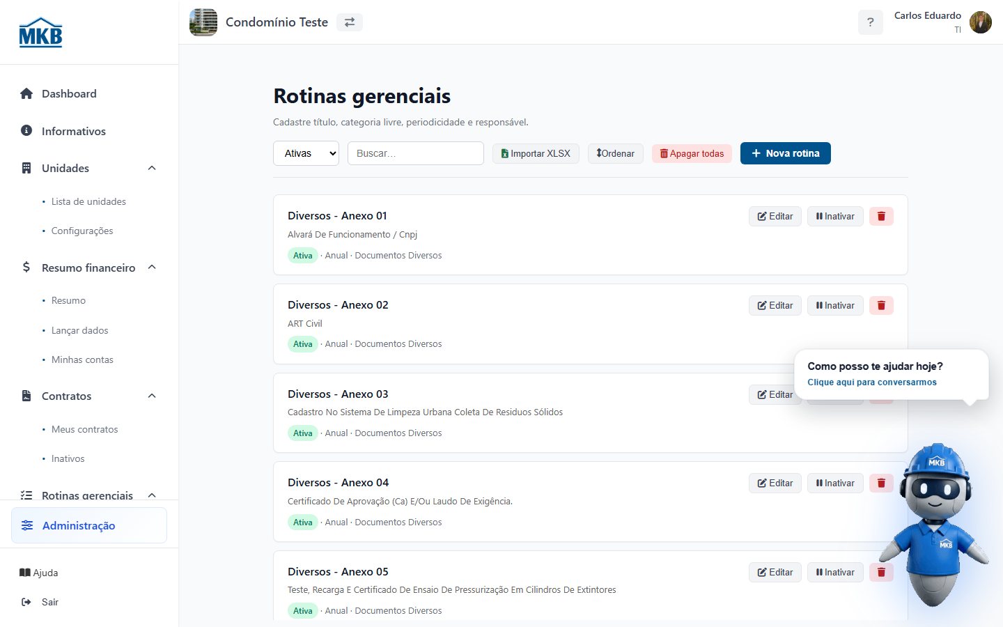 Configurar rotinas.